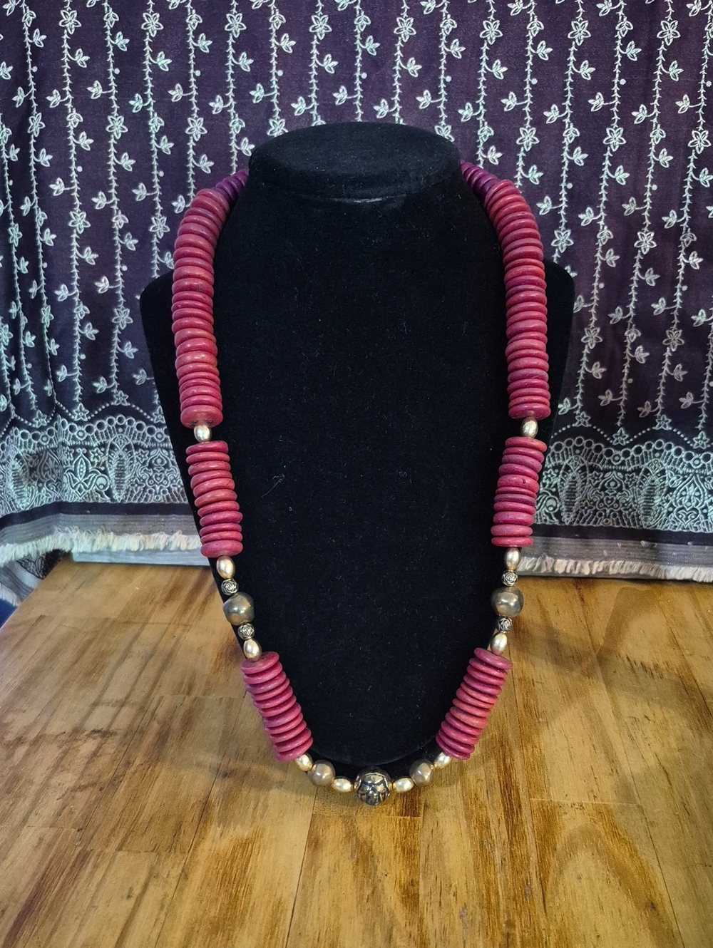 Handcrafted Maroon/Pink Bead Statement Necklace